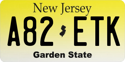 NJ license plate A82ETK