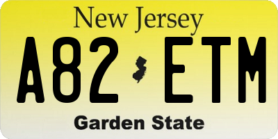 NJ license plate A82ETM