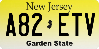 NJ license plate A82ETV
