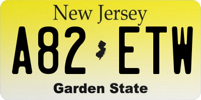 NJ license plate A82ETW