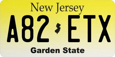 NJ license plate A82ETX