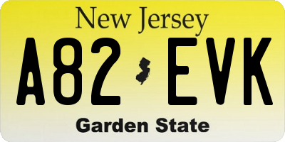NJ license plate A82EVK