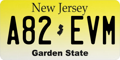 NJ license plate A82EVM