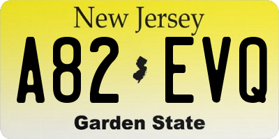 NJ license plate A82EVQ