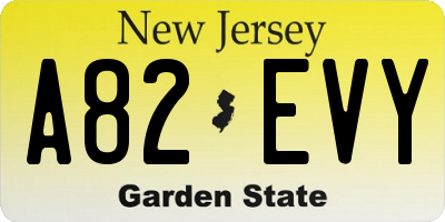 NJ license plate A82EVY