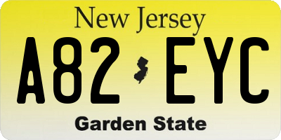 NJ license plate A82EYC