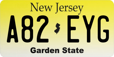 NJ license plate A82EYG