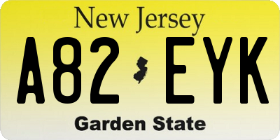 NJ license plate A82EYK
