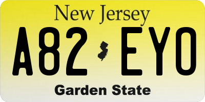 NJ license plate A82EYO