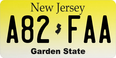 NJ license plate A82FAA