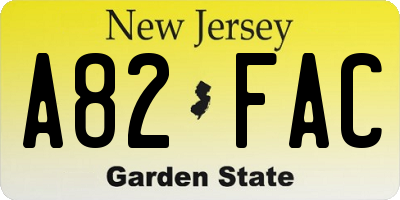 NJ license plate A82FAC