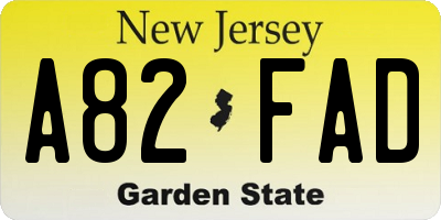 NJ license plate A82FAD