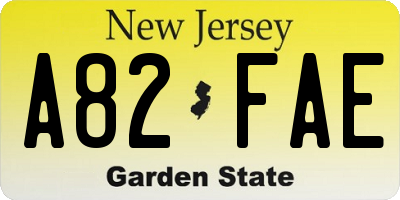 NJ license plate A82FAE