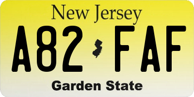 NJ license plate A82FAF