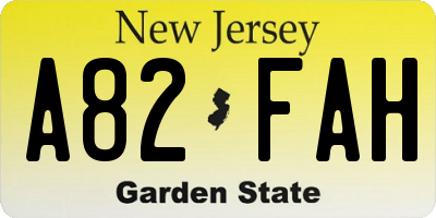 NJ license plate A82FAH