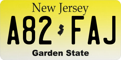 NJ license plate A82FAJ