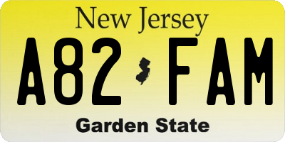 NJ license plate A82FAM