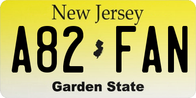 NJ license plate A82FAN