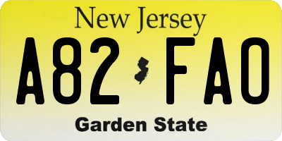NJ license plate A82FAO