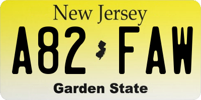 NJ license plate A82FAW