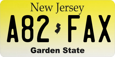 NJ license plate A82FAX