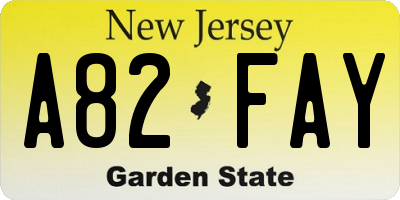 NJ license plate A82FAY