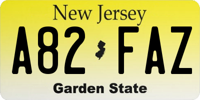 NJ license plate A82FAZ