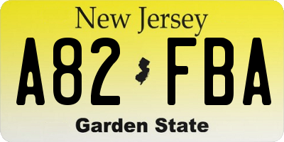 NJ license plate A82FBA
