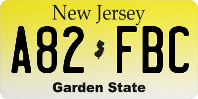 NJ license plate A82FBC