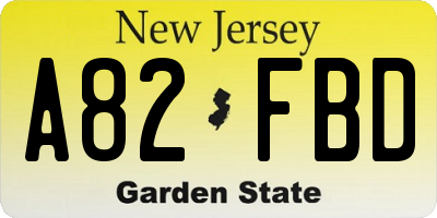 NJ license plate A82FBD