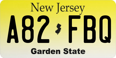 NJ license plate A82FBQ