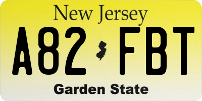 NJ license plate A82FBT
