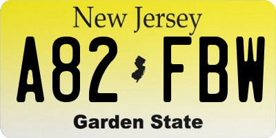 NJ license plate A82FBW