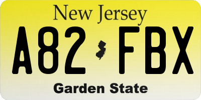 NJ license plate A82FBX