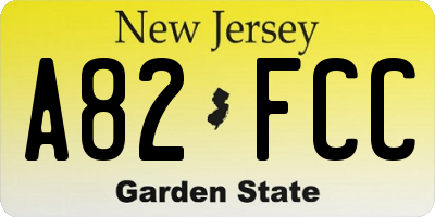 NJ license plate A82FCC