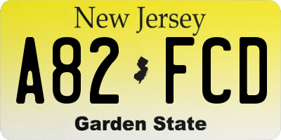 NJ license plate A82FCD