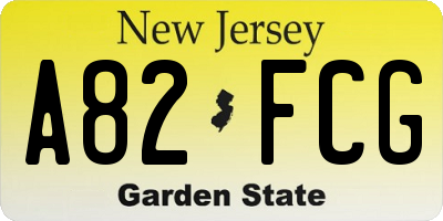 NJ license plate A82FCG
