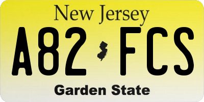NJ license plate A82FCS