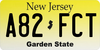 NJ license plate A82FCT
