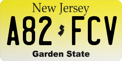 NJ license plate A82FCV