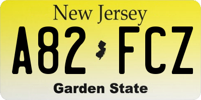 NJ license plate A82FCZ