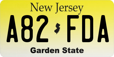 NJ license plate A82FDA