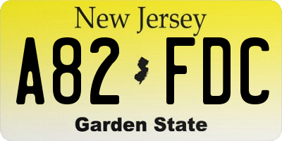 NJ license plate A82FDC