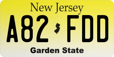 NJ license plate A82FDD
