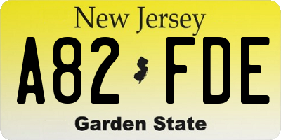NJ license plate A82FDE