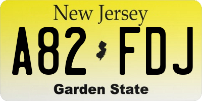 NJ license plate A82FDJ