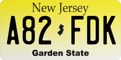 NJ license plate A82FDK