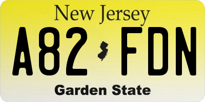 NJ license plate A82FDN