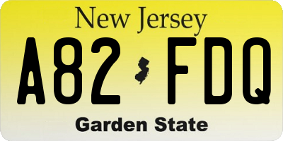 NJ license plate A82FDQ