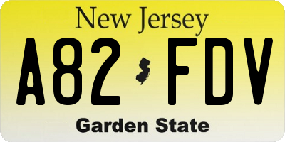 NJ license plate A82FDV